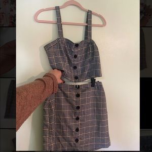A&F Plaid Button Up Crop Top and Mini Skirt Set